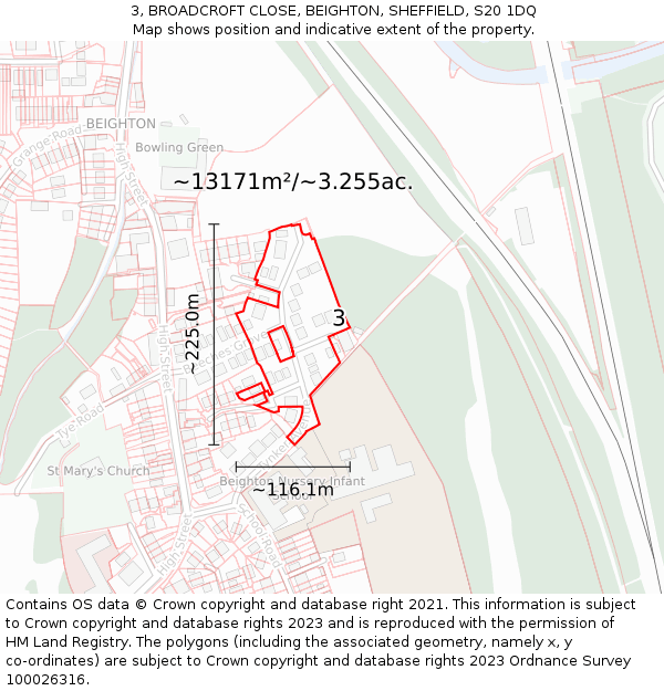 3, BROADCROFT CLOSE, BEIGHTON, SHEFFIELD, S20 1DQ: Plot and title map