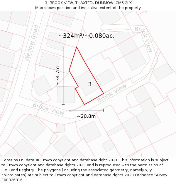 3, BROOK VIEW, THAXTED, DUNMOW, CM6 2LX: Plot and title map