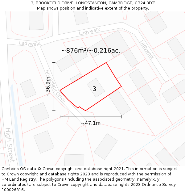 3, BROOKFIELD DRIVE, LONGSTANTON, CAMBRIDGE, CB24 3DZ: Plot and title map