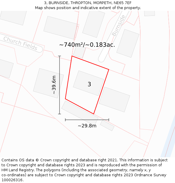 3, BURNSIDE, THROPTON, MORPETH, NE65 7EF: Plot and title map