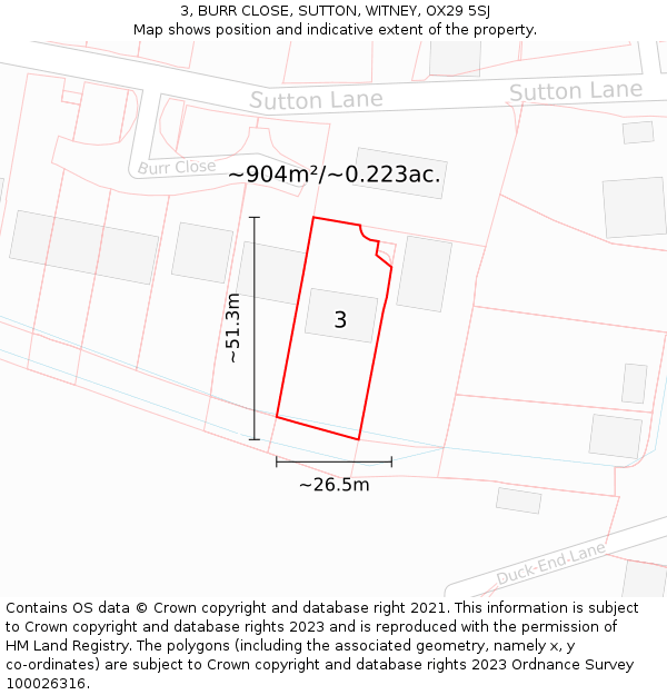 3, BURR CLOSE, SUTTON, WITNEY, OX29 5SJ: Plot and title map