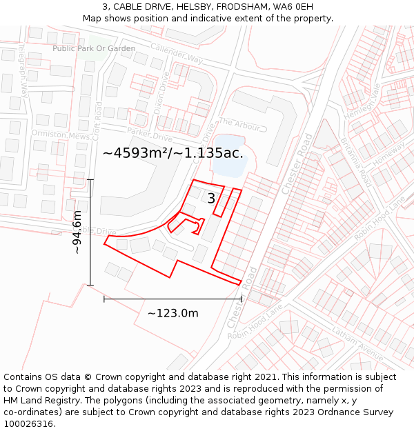 3, CABLE DRIVE, HELSBY, FRODSHAM, WA6 0EH: Plot and title map