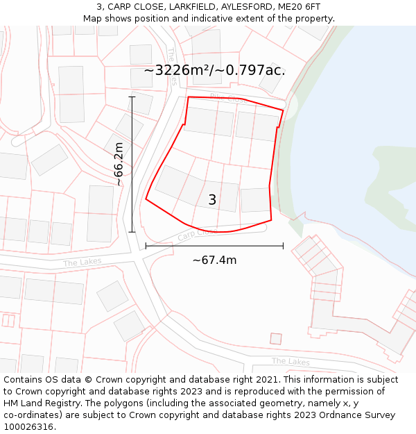 3, CARP CLOSE, LARKFIELD, AYLESFORD, ME20 6FT: Plot and title map