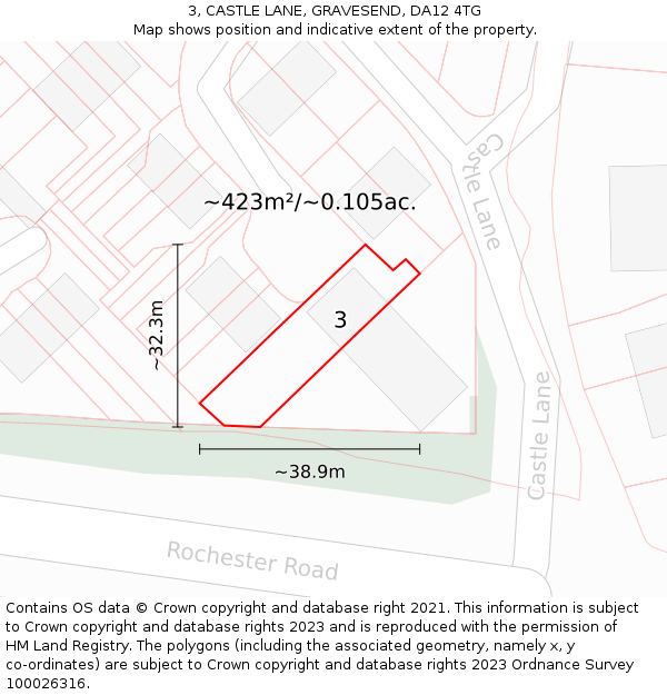 3, CASTLE LANE, GRAVESEND, DA12 4TG: Plot and title map