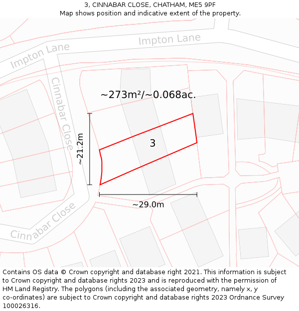 3, CINNABAR CLOSE, CHATHAM, ME5 9PF: Plot and title map