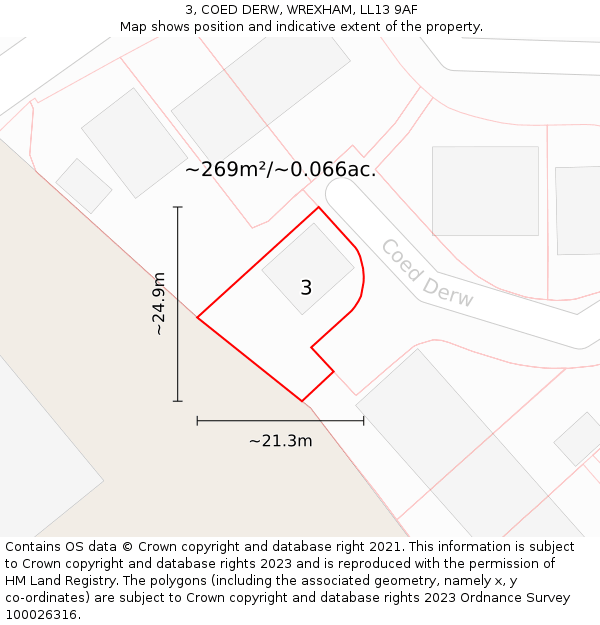 3, COED DERW, WREXHAM, LL13 9AF: Plot and title map