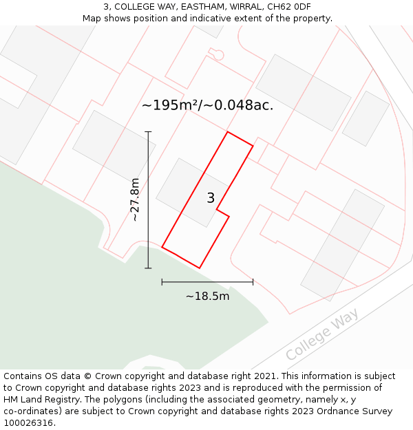 3, COLLEGE WAY, EASTHAM, WIRRAL, CH62 0DF: Plot and title map