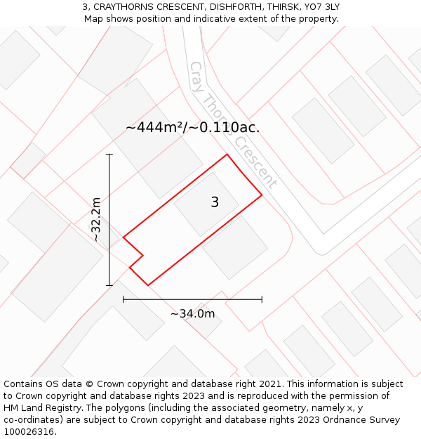 3, CRAYTHORNS CRESCENT, DISHFORTH, THIRSK, YO7 3LY: Plot and title map