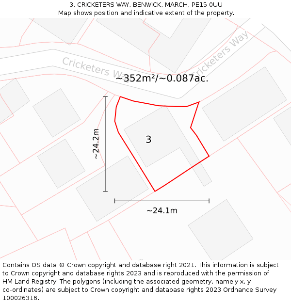 3, CRICKETERS WAY, BENWICK, MARCH, PE15 0UU: Plot and title map