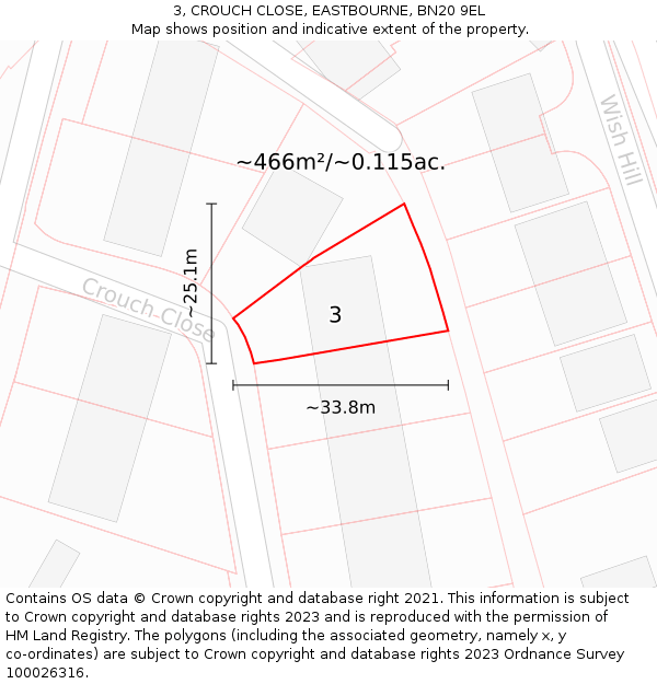 3, CROUCH CLOSE, EASTBOURNE, BN20 9EL: Plot and title map