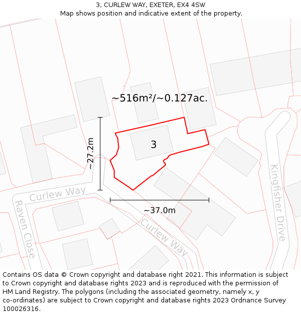 3, CURLEW WAY, EXETER, EX4 4SW: Plot and title map