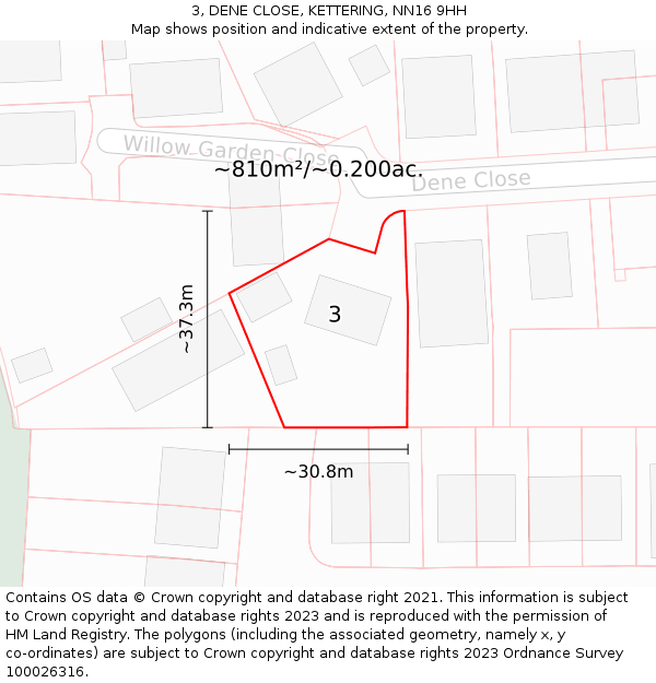 3, DENE CLOSE, KETTERING, NN16 9HH: Plot and title map