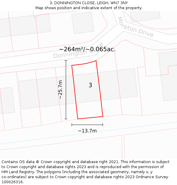 3, DONNINGTON CLOSE, LEIGH, WN7 3NY: Plot and title map