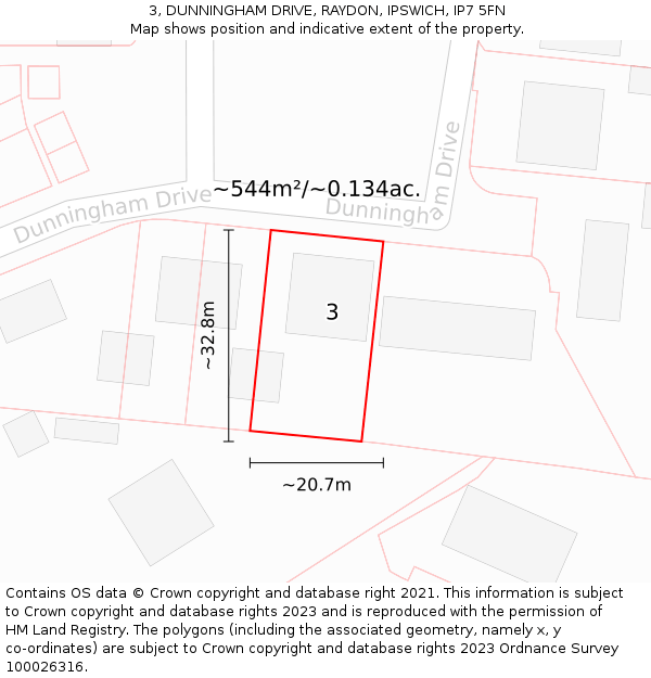 3, DUNNINGHAM DRIVE, RAYDON, IPSWICH, IP7 5FN: Plot and title map