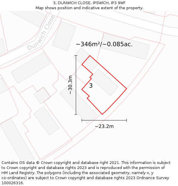 3, DUNWICH CLOSE, IPSWICH, IP3 9WF: Plot and title map