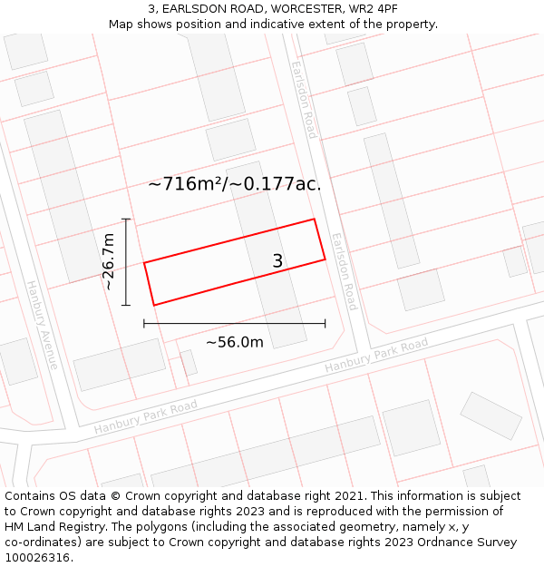 3, EARLSDON ROAD, WORCESTER, WR2 4PF: Plot and title map