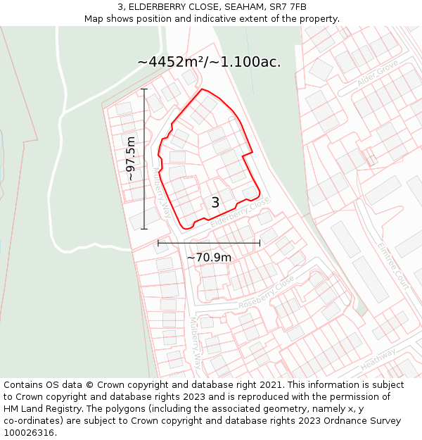 3, ELDERBERRY CLOSE, SEAHAM, SR7 7FB: Plot and title map