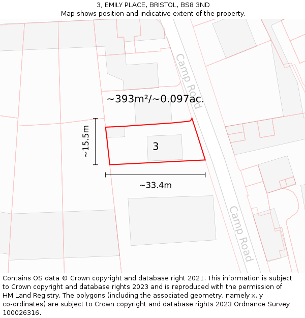 3, EMILY PLACE, BRISTOL, BS8 3ND: Plot and title map