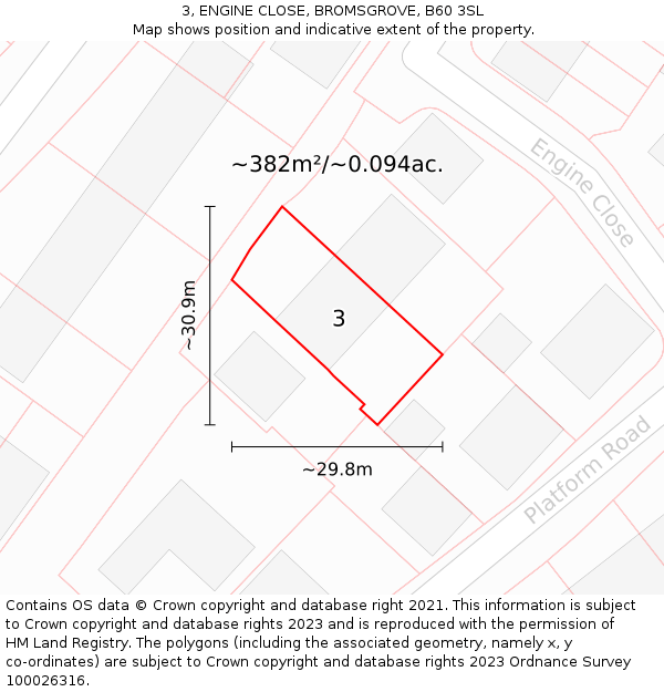3, ENGINE CLOSE, BROMSGROVE, B60 3SL: Plot and title map