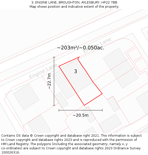 3, ENGINE LANE, BROUGHTON, AYLESBURY, HP22 7BB: Plot and title map