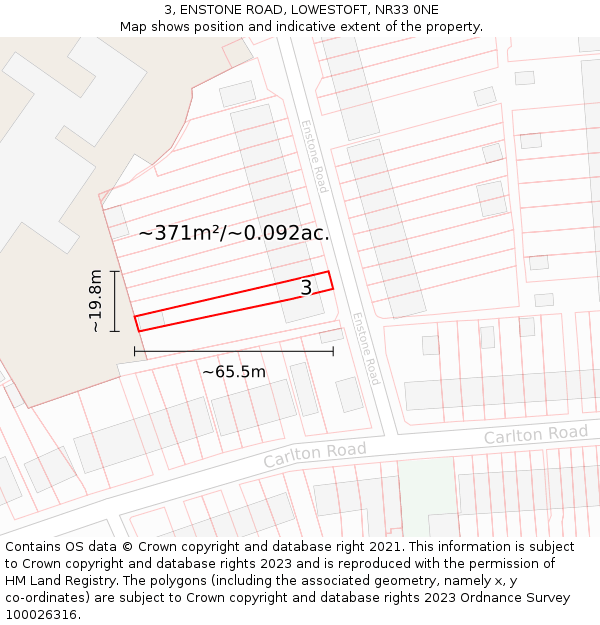 3, ENSTONE ROAD, LOWESTOFT, NR33 0NE: Plot and title map