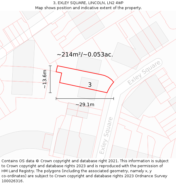 3, EXLEY SQUARE, LINCOLN, LN2 4WP: Plot and title map