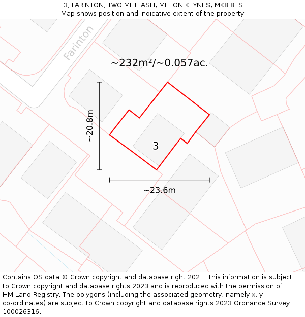 3, FARINTON, TWO MILE ASH, MILTON KEYNES, MK8 8ES: Plot and title map