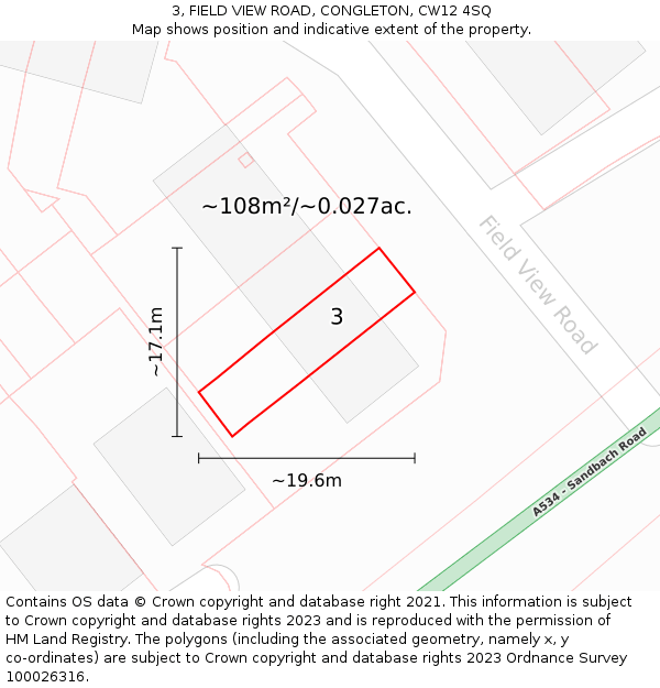 3, FIELD VIEW ROAD, CONGLETON, CW12 4SQ: Plot and title map
