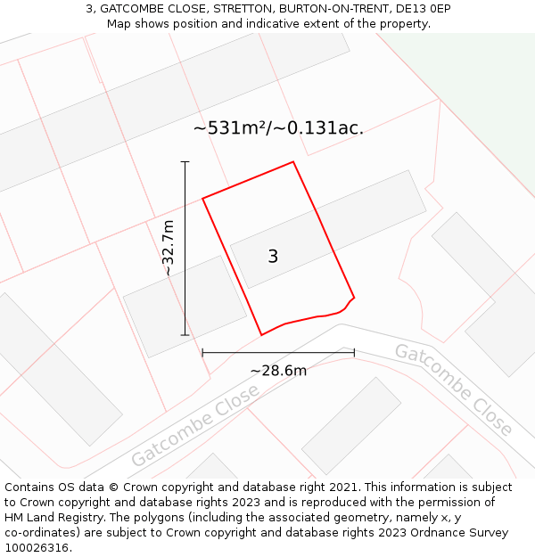 3, GATCOMBE CLOSE, STRETTON, BURTON-ON-TRENT, DE13 0EP: Plot and title map