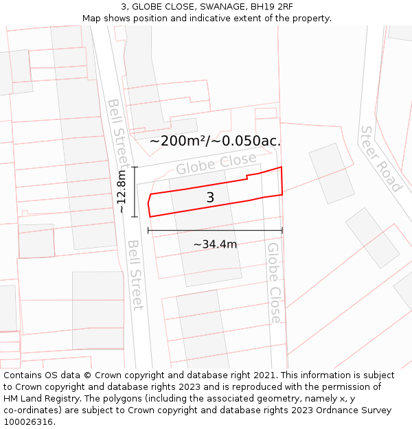 3, GLOBE CLOSE, SWANAGE, BH19 2RF: Plot and title map