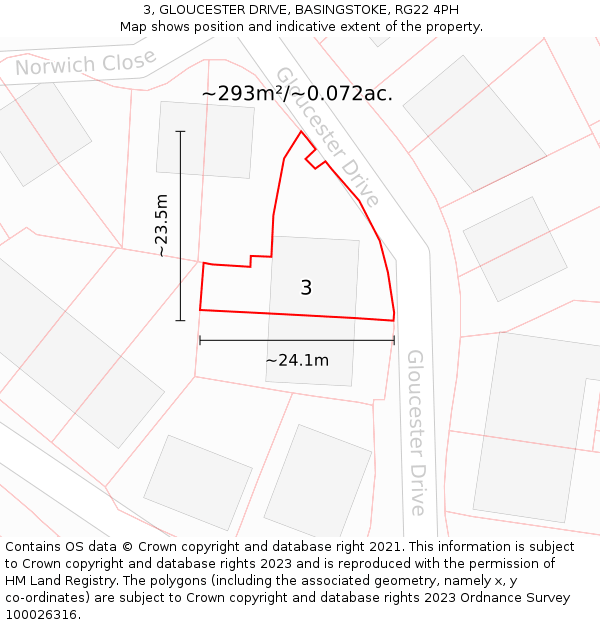 3, GLOUCESTER DRIVE, BASINGSTOKE, RG22 4PH: Plot and title map