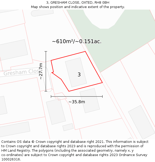 3, GRESHAM CLOSE, OXTED, RH8 0BH: Plot and title map