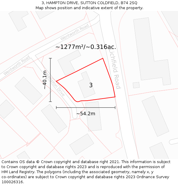 3, HAMPTON DRIVE, SUTTON COLDFIELD, B74 2SQ: Plot and title map