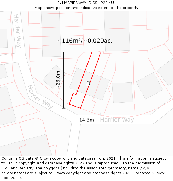 3, HARRIER WAY, DISS, IP22 4UL: Plot and title map