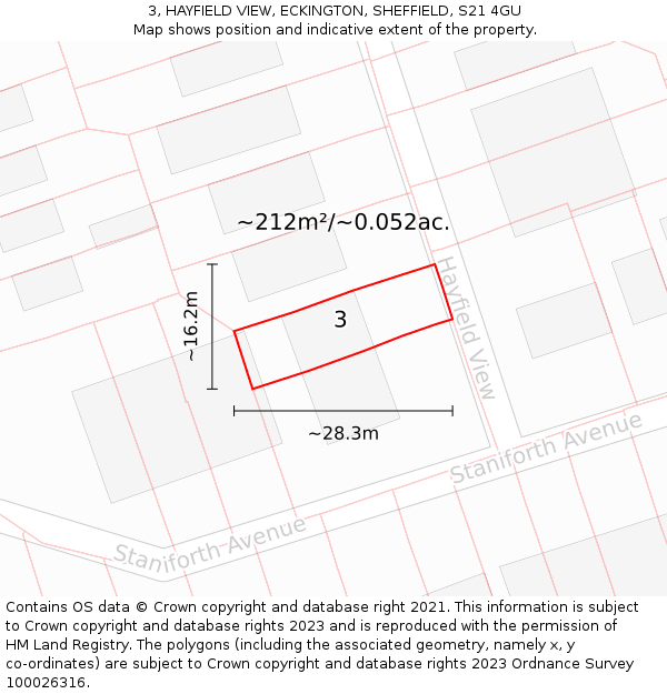 3, HAYFIELD VIEW, ECKINGTON, SHEFFIELD, S21 4GU: Plot and title map