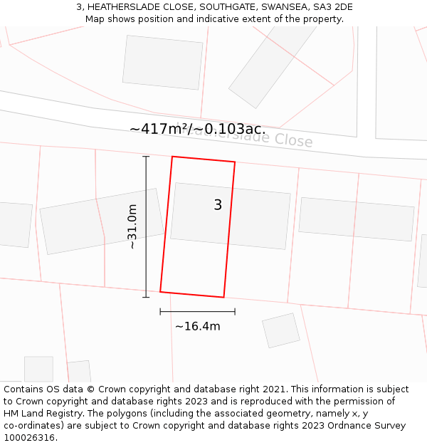 3, HEATHERSLADE CLOSE, SOUTHGATE, SWANSEA, SA3 2DE: Plot and title map