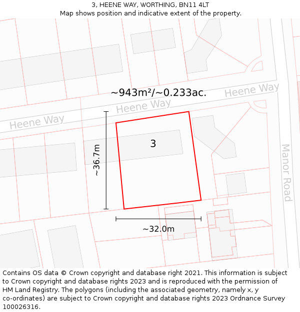 3, HEENE WAY, WORTHING, BN11 4LT: Plot and title map