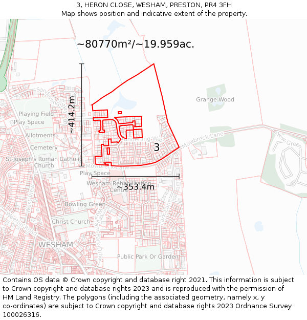 3, HERON CLOSE, WESHAM, PRESTON, PR4 3FH: Plot and title map