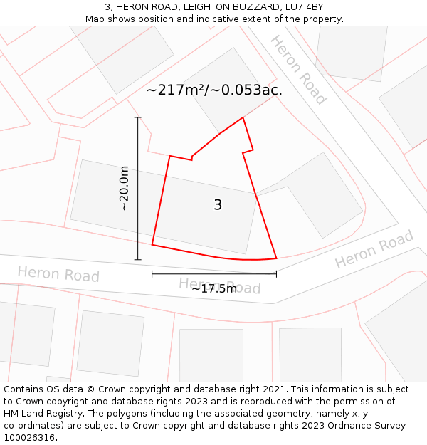 3, HERON ROAD, LEIGHTON BUZZARD, LU7 4BY: Plot and title map
