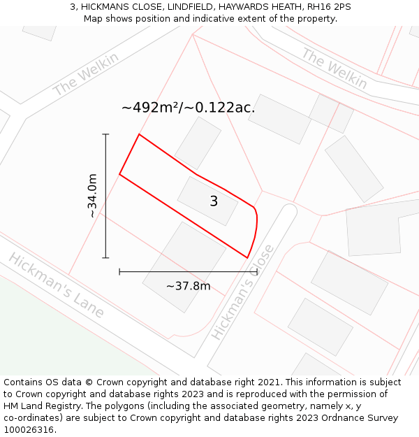 3, HICKMANS CLOSE, LINDFIELD, HAYWARDS HEATH, RH16 2PS: Plot and title map
