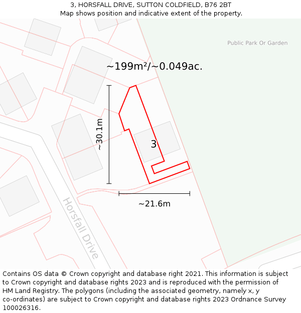 3, HORSFALL DRIVE, SUTTON COLDFIELD, B76 2BT: Plot and title map
