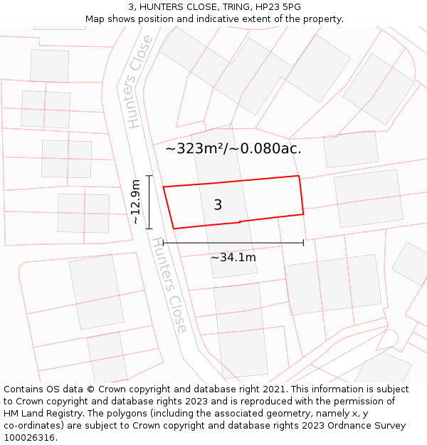 3, HUNTERS CLOSE, TRING, HP23 5PG: Plot and title map