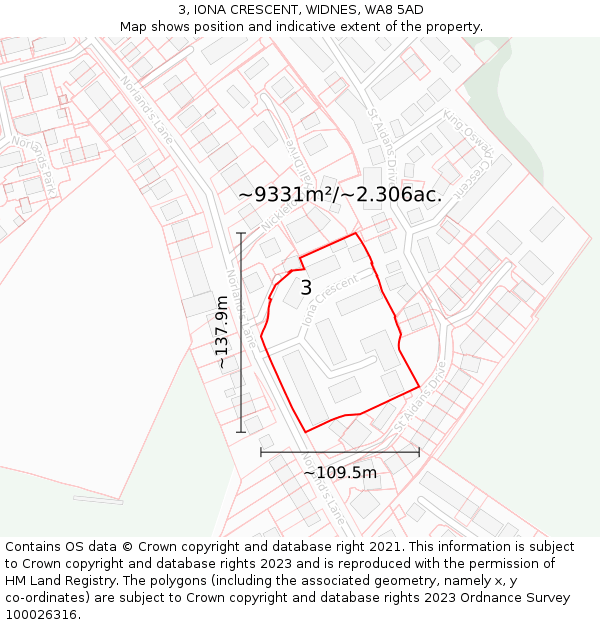 3, IONA CRESCENT, WIDNES, WA8 5AD: Plot and title map