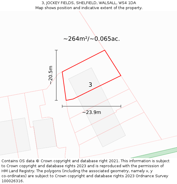 3, JOCKEY FIELDS, SHELFIELD, WALSALL, WS4 1DA: Plot and title map