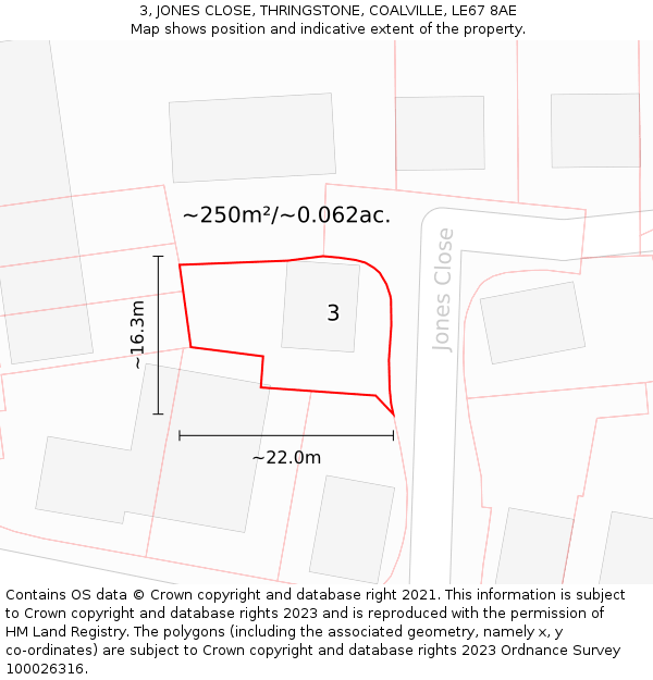 3, JONES CLOSE, THRINGSTONE, COALVILLE, LE67 8AE: Plot and title map