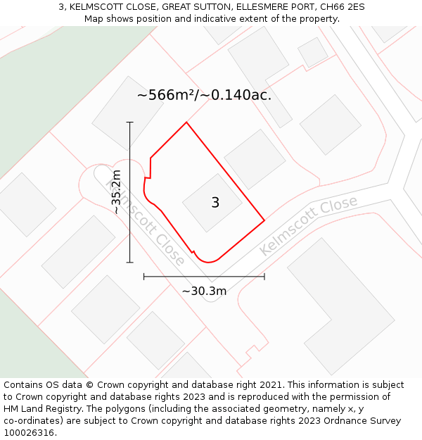 3, KELMSCOTT CLOSE, GREAT SUTTON, ELLESMERE PORT, CH66 2ES: Plot and title map
