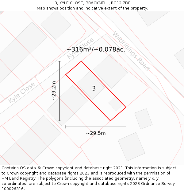 3, KYLE CLOSE, BRACKNELL, RG12 7DF: Plot and title map