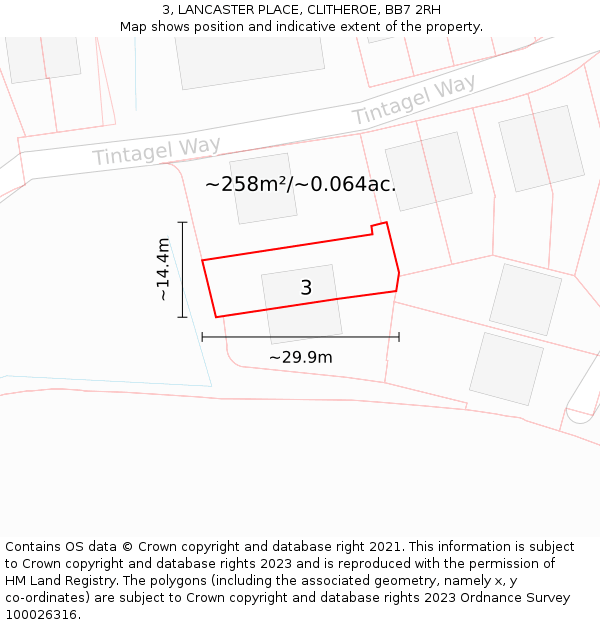 3, LANCASTER PLACE, CLITHEROE, BB7 2RH: Plot and title map