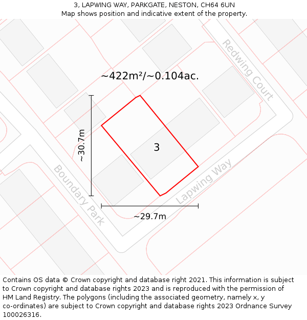 3, LAPWING WAY, PARKGATE, NESTON, CH64 6UN: Plot and title map
