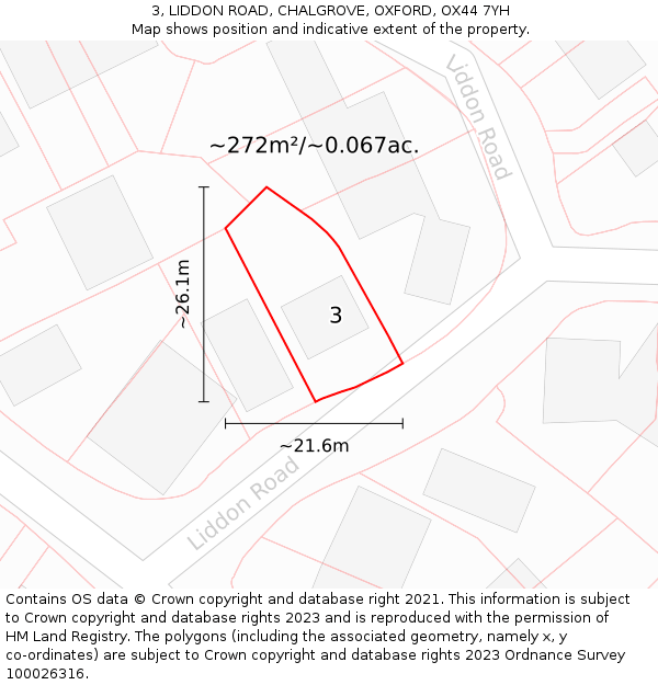 3, LIDDON ROAD, CHALGROVE, OXFORD, OX44 7YH: Plot and title map